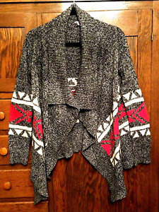 Charlotte Russe Black White Southwest Red Handkerchief Cardigan Sweater Womens S