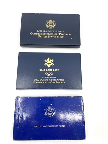 3 Pc Gold Commemorative Sets Library of Congress,  1986 Liberty, 2002 Salt Lake Cover