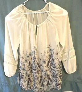 LAUREN CONRAD SHEER Keyhole Neck FLORAL BLOUSE WOMEN'S SIZE M - Picture 1 of 5