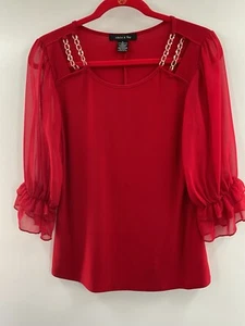 Adele & May women’s blouse size small red ruffle sleeves 087 - Picture 1 of 5