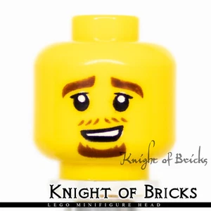 LEGO Minifigure Head YELLOW Male Brown Eyebrows Mustache Stubble and Goatee - Picture 1 of 2