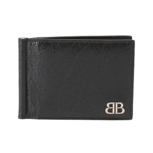 BALENCIAGA Wallet Money Clip Wallet Men MONACO Leather 792665 2AAS6 1000 Black - Picture 1 of 11