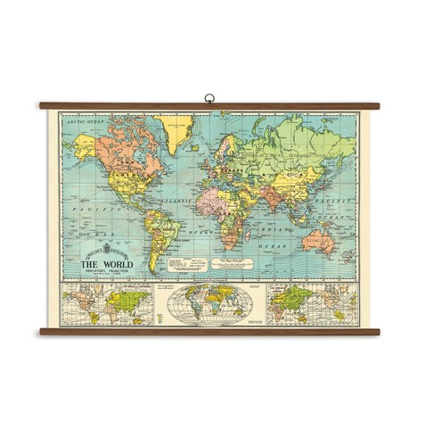 Mapa mundial vintage de Cavallini Papers de 1886 con marco