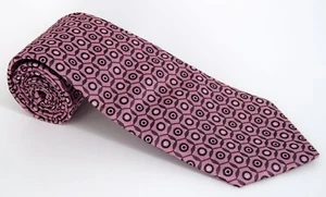 Di Stile Italia Moda Pink Silk Tie Geometric Handmade Silver Black - Picture 1 of 4