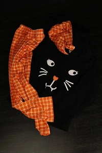 Spooky and Sweet Cat Outfit Black and Orange Plaid with Hoodie Size 3/4 - Picture 1 of 2