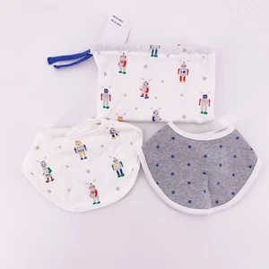 Baby Boden White Gray Robot Stars 2 Bibs in Bag 100% Cotton NWT B11 - Picture 1 of 6