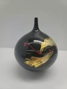 Peter Collis Kunst einzigartige Vase schwarze Glasur, rote Linie & Golddekoration 6,5"T - Bild 1 von 9