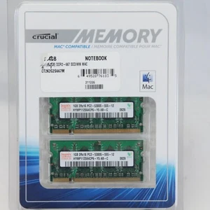 Memory Mac Compatible Crucial 2X 1GB 2Rx16 PC3-8500S Notebook - Picture 1 of 3