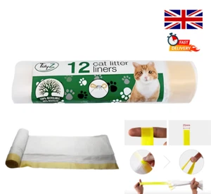 Cat Litter Tray Liners 15 pk Drawstring Bags Extra Strong Hygienic Roll 40x30cm - Picture 1 of 5