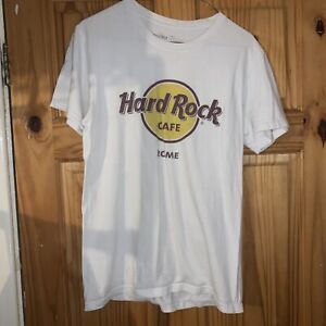 White Vintage Hard Rock Cafe T-Shirt Graphic Tee Music Size Small Rome Italy