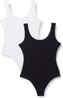 Iris & Lilly Women's Cotton Rib Bodysuit, Pack of 2, Black/White, Size 16