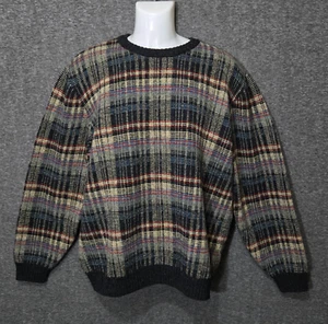 Lands End Sweater Mens Large Vintage 100% Wool Plaid Grandpa Winter Ski - Picture 1 of 12