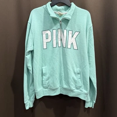 Camisa Suéter Victorias Secret Rosa Cuarto Cremallera Logo Como Nueva Turquesa Verde azulado PEQUEÑA Foto 1 de 4