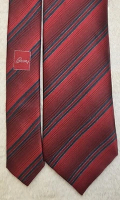 Brioni dis. Corbata Italia 2S227 roja negra a rayas 100 % seda larga de lujo hecha a mano Foto 1 de 4