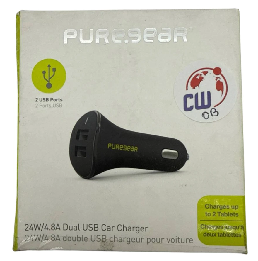 PureGear Car Charger 24W Universal Dual USB Port Fast Charging Adapter Black - Image 1 of 4