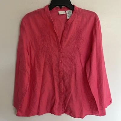 Женская винтажная белая льняная вышитая рубашка с длинным рукавом размер 2XL - Изображение 1 из 4