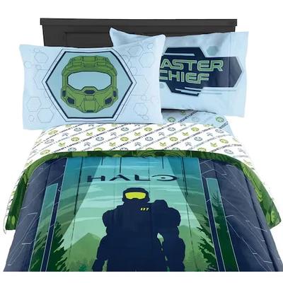 Halo Infinite Master Chief Kids 4pc Full Sheet Set~Green~Gaming Bedding - Image 1 of 4