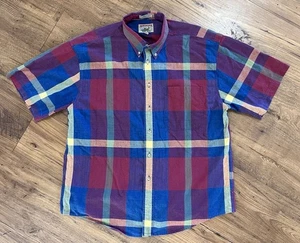 Vintage Adirondack By Savile Row XL Plaid Short Sleeve Button Shirt Chambray - Picture 1 of 7