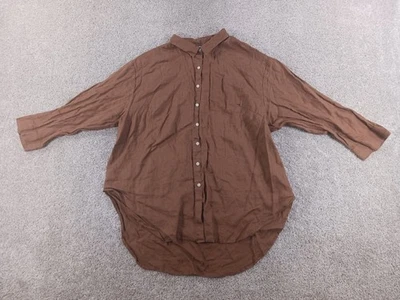 Camisa Lands End 2X 20W-22W Mujer Manga Larga Abotonada Marrón Lino Foto 1 de 4