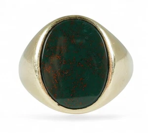 Vintage Solid 9ct Yellow Gold Heliotrope Bloodstone Signet Ring Size 10.5 U 63 - Picture 1 of 12