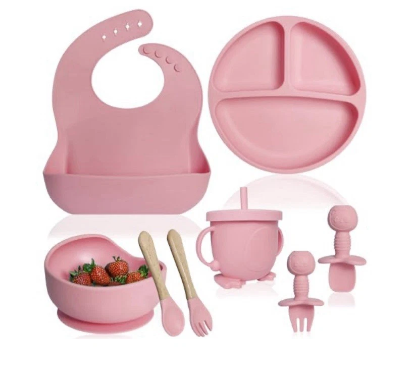Juego de alimentación de bebé de silicona de 8 piezas cuchara con ventosa Foto 1 de 1
