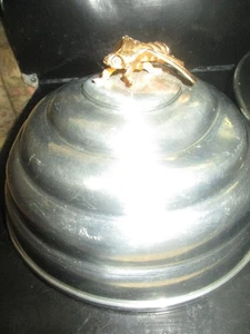 Pewter Domed BEEHIVE Shaped BUTTER DISHw/Glass Insert & GOLDTONE Bee. - Picture 1 of 12