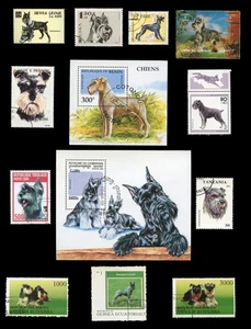SCHNAUZER GERMAN DOG POSTAGE STAMPS - Collection of 11 stamps + 2 Mini Sheets - Picture 1 of 1