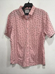 Flag  & Anthem Shirt Men’s XXL Fish Print Short Sleeve Button Down Red NWT - Picture 1 of 7