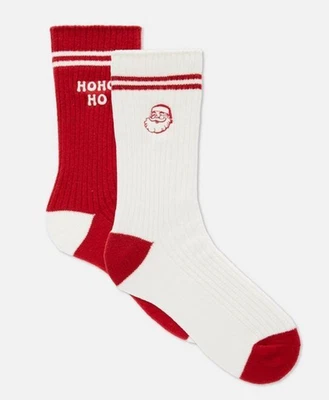 Calcetines Primark Mujer Talla 7-9 Rojo Blanco Acogedor Santa Ho Ho Ho Navidad 2 Pares Foto 1 de 4