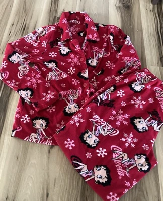 Conjunto de pijama Betty Boop para mujer con estampado gráfico de 2 piezas rojo copo de nieve talla mediana Foto 1 de 4