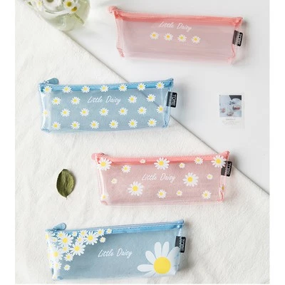 BARGAINS EXPRESS UK Weiße Gänseblümchen Blumen niedlich durchsichtig Blumen Bleistiftetui Mädchen Mode Make-up Tasche