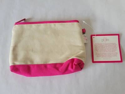 Thirty-one gives Canvas Crew Makeup Bag Natural  & Pink "U R Bold/Strong" NWT - Image 1 of 4