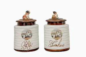 Bis Barattoli Da Cucina Caffè e Zucchero In Ceramica Con Pulcinella - Foto 1 di 2