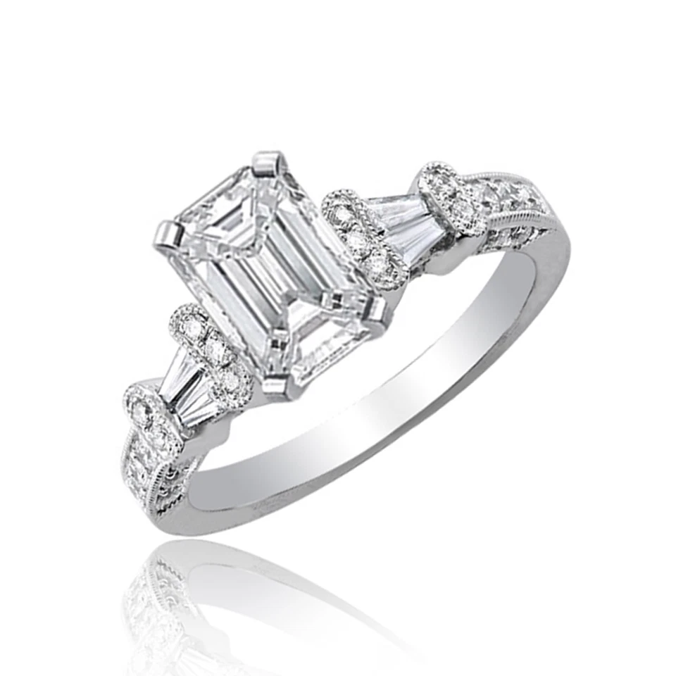 GIA Certified Emerald Cut 3.50 Carat 18k White Gold Diamond Engagement Ring - Изображение 1 из 1