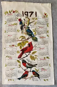 1971 Pic bleu jay cardinal gros-bec bleu oiseaux calendrier serviette de cuisine - Photo 1/7