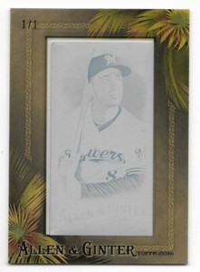 2016 Topps Allen & Ginter MINI PRINTING PLATE 1/1 Ryan Braun Brewers card 2 CYAN