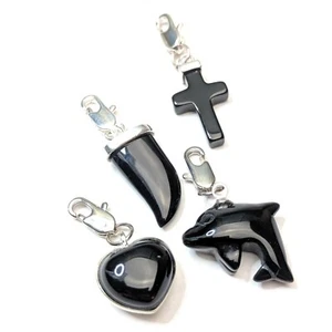 4 x Dijes de piedras preciosas de ónix negro al por mayor Chakra Reiki Delfín Corazón Cruz C03 - Imagen 1 de 8