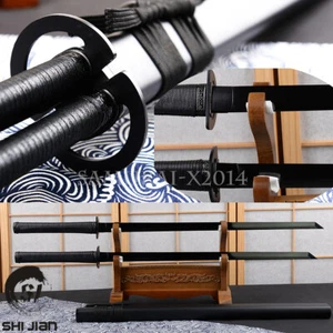Double Musashi Ninjato T10 Black Japanese Samurai Ninja Katana Straght Sword Set - Picture 1 of 12