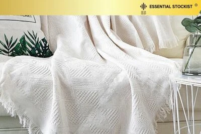 Premium Nordic White Throw Blanket | Diamond Woven Pattern| Luxurious Sofa Cover - Image 1 of 4
