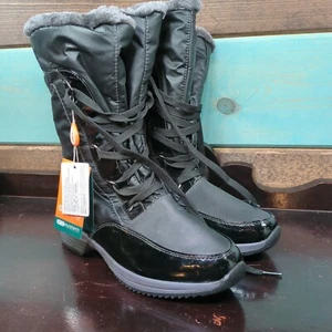 NWT Womens SPORTO Snow Boots Black Iceland Fur Quilted Size 9 Patent Accents - Picture 1 of 9