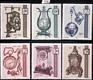Austria Stamps, Complete Set 1970 Antique Clocks, MNH, Sc# 1579-84-Lot 216 - Picture 1 of 1