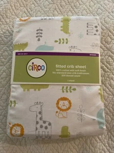 Circo Target Fitted Crib Sheet~White w/ Jungle Animals 100% Soft Cotton~NWT - Picture 1 of 2