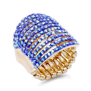 Anillo elástico de cóctel con forma de flor lavenciosa circonita cúbica y estrás - Imagen 1 de 20