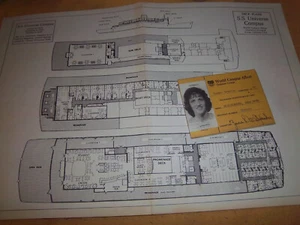 1972 "SS UNIVERSE" WORLD CAMPUS AFLOAT Vintage DECK PLAN+ID CARD Chapman College - Picture 1 of 2