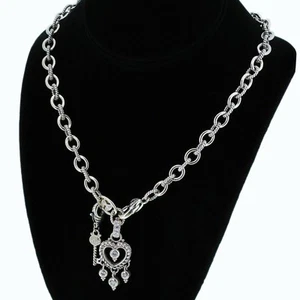 Judith Ripka 925 Silber CZ Herz, Schloss & Schlüssel Charm Anhänger Kabelkette Halskette - Bild 1 von 6