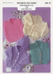 Plymouth Yarn Knitting Pattern DB19 Dreambaby DK Baby Cardigans & Vests 16"-26" - Picture 1 of 2