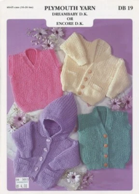 Cárdigan y chalecos para bebé Plymouth patrón de tejido de hilo DB19 Dreambaby DK 16"-26" Foto 1 de 2