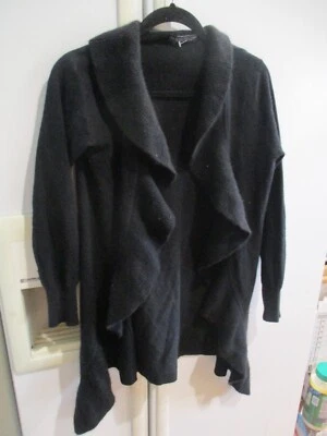 Elena Solano 100% Cachemira Negro Volantes Largo Abierto Cárdigan Suéter S Foto 1 de 2