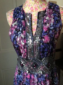 Monsoon Purple Geisha Long Length 55” 90% Silk Dress Siz 12 Excel - Picture 1 of 10