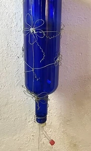 Vintage Blue Bottle Hummingbird Feeder Wrapped In Wire With Stopper - Picture 1 of 5